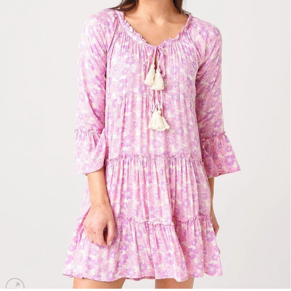 Pink Floral Boho Dress with Tassels cool change medium gently used